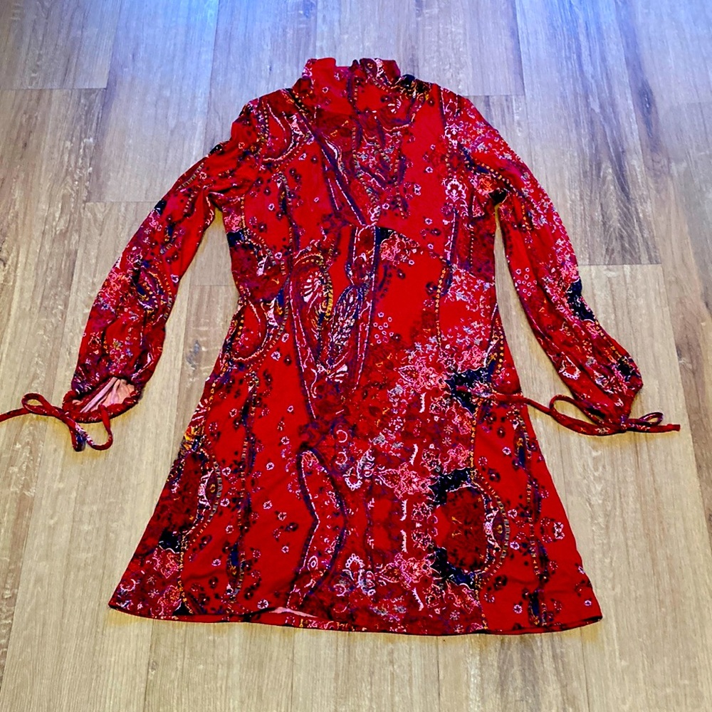 NWOT Boutique Red Mock Neck Dress with Cut Out Back